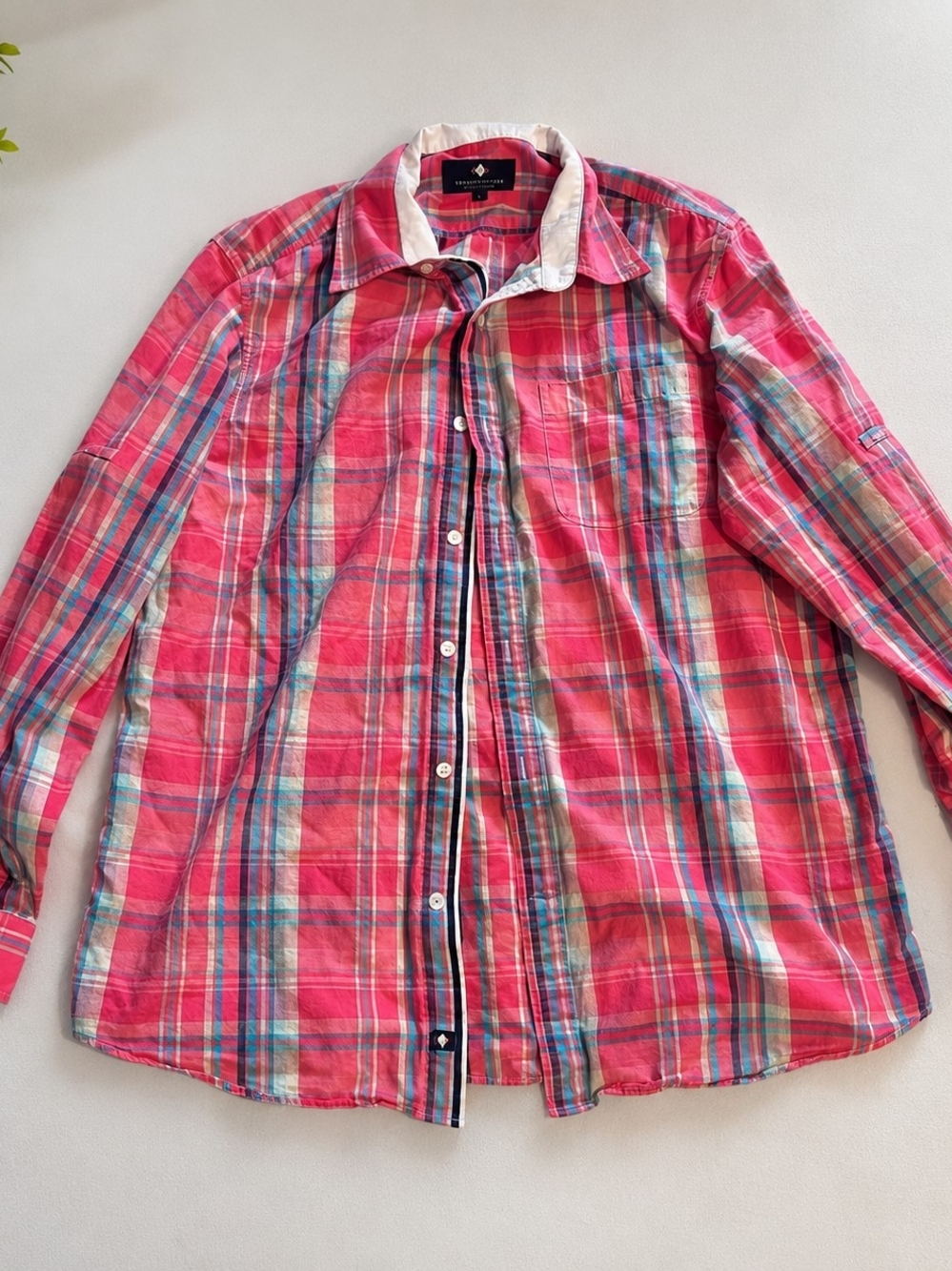 Argyleculture by Russell Simmons Women's Plaid Button-Up Shirt | Size Large PINK
